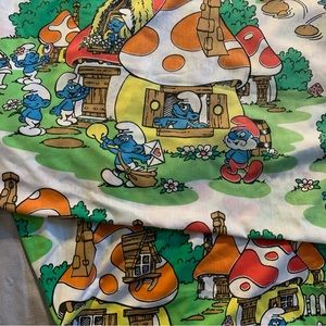 Vtg Lawtex Smurfs Fitted Sheet